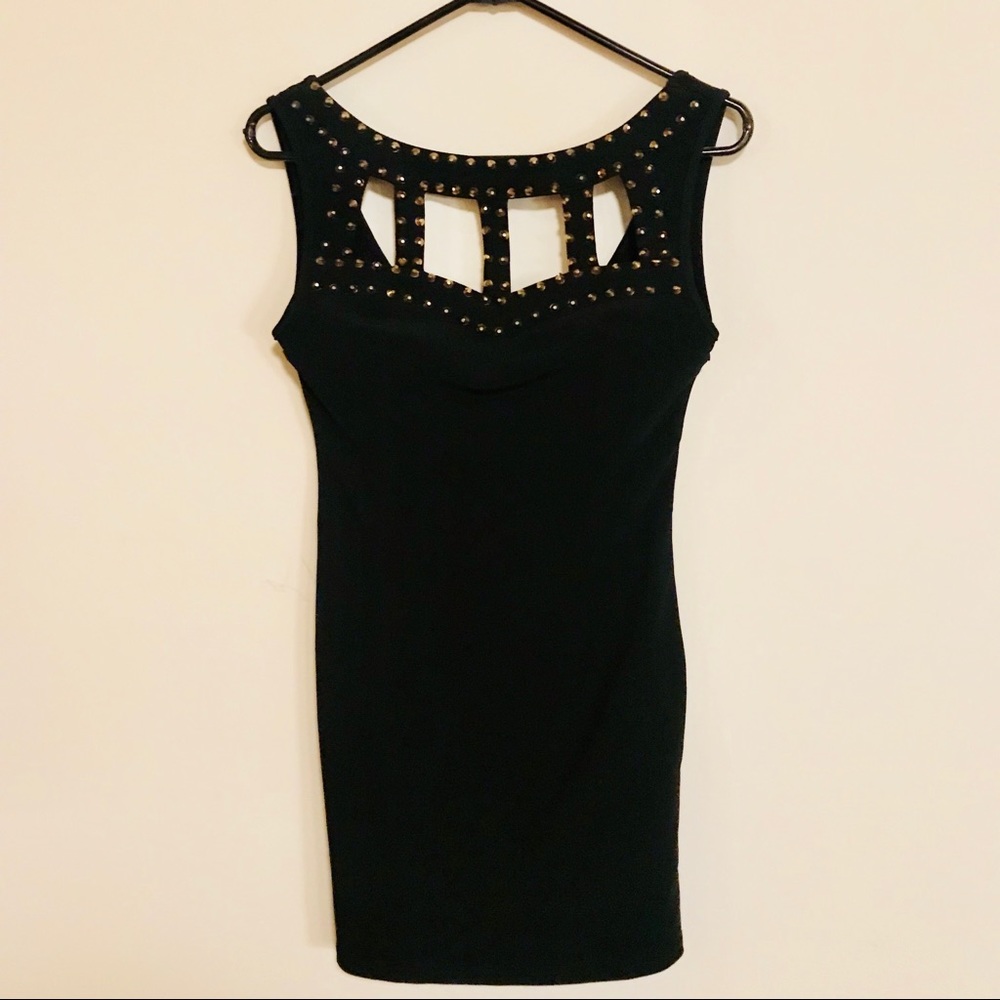 Forever 21 Studded Black Caged Neckline Dress